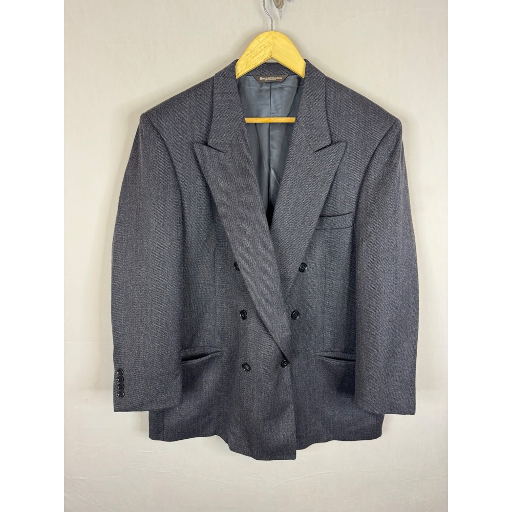 Samuelsohn Mens Double Breasted Wool Blazer Jacket Charcoal Grey 44 Regular